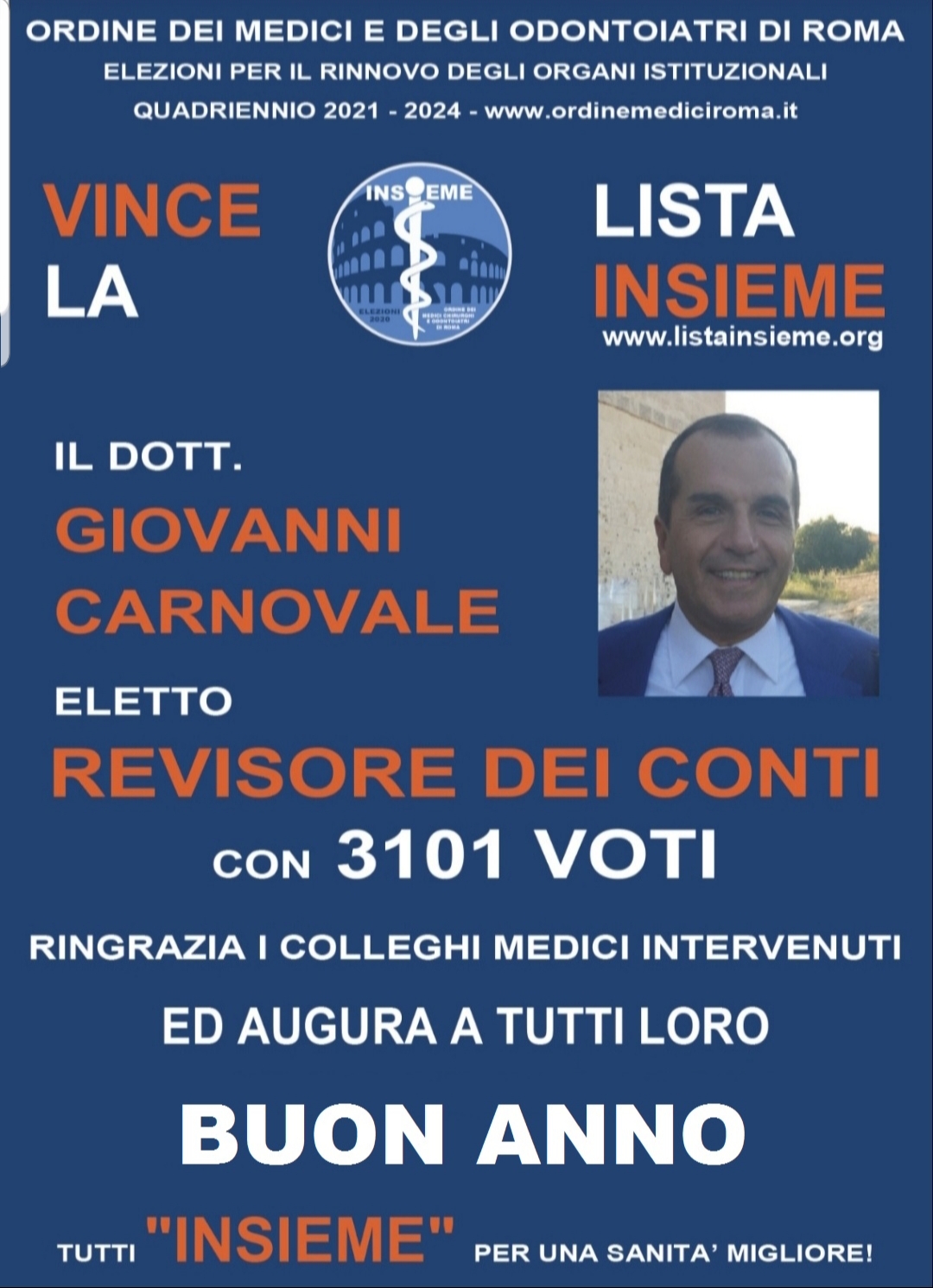 Il prof. Giovanni Carnovale neo eletto REVISORE DEI CONTI PRESSO L’ORDINE DEI MEDICI DI ROMA consiglia di non aprire ancora le scuole